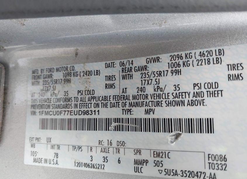 Photo 9 of 2014 Ford Escape S (VIN 1FMCU0F77EUD98311)