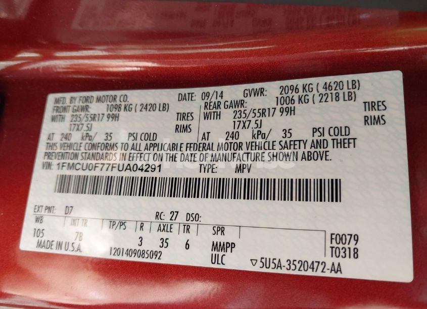 Photo 9 of 2015 Ford Escape S (VIN 1FMCU0F77FUA04291)