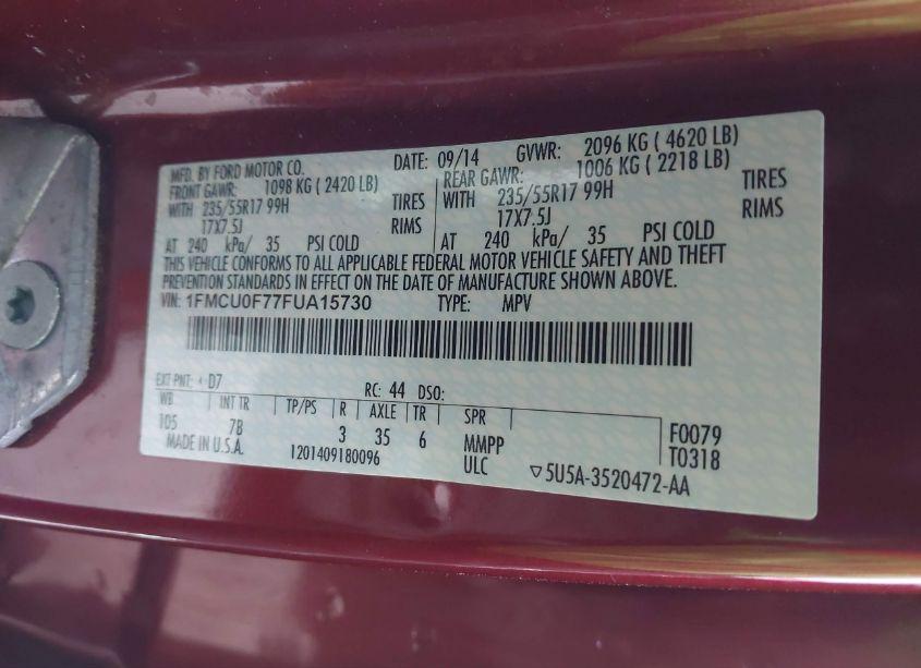 Photo 9 of 2015 Ford Escape S (VIN 1FMCU0F77FUA15730)