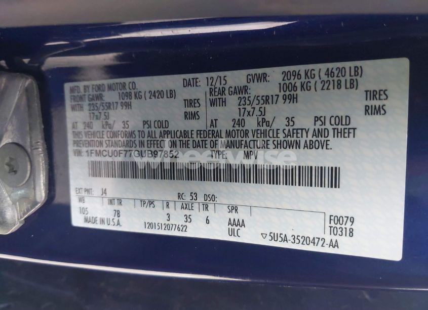 Photo 9 of 2016 Ford Escape S (VIN 1FMCU0F77GUB97852)