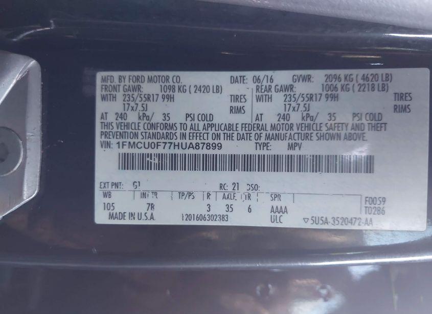 Photo 8 of 2017 Ford Escape S (VIN 1FMCU0F77HUA87899)