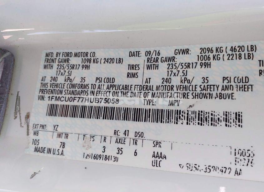 Photo 9 of 2017 Ford Escape S (VIN 1FMCU0F77HUB75058)