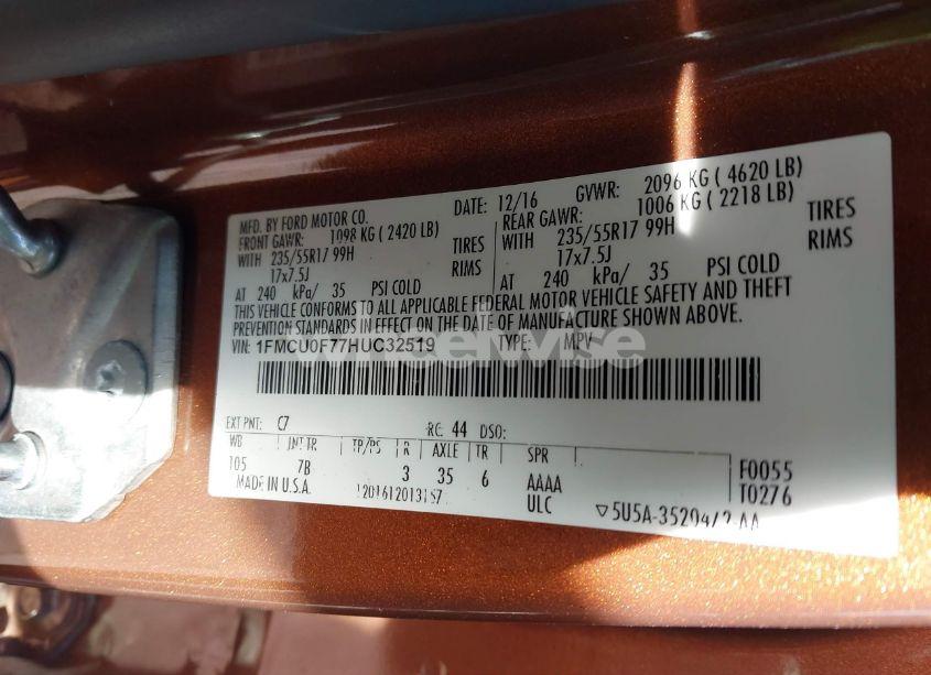 Photo 9 of 2017 Ford Escape S (VIN 1FMCU0F77HUC32519)