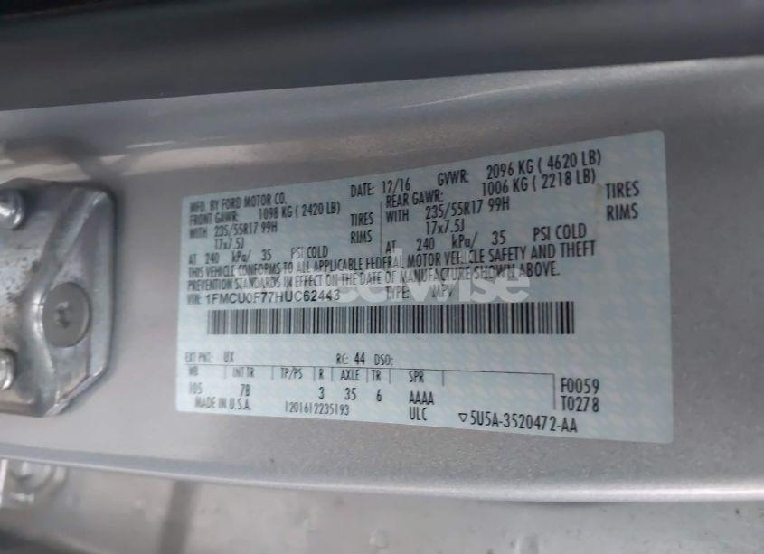 Photo 9 of 2017 Ford Escape S (VIN 1FMCU0F77HUC62443)