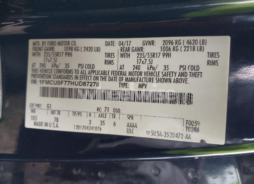 Photo 9 of 2017 Ford Escape S (VIN 1FMCU0F77HUD87278)