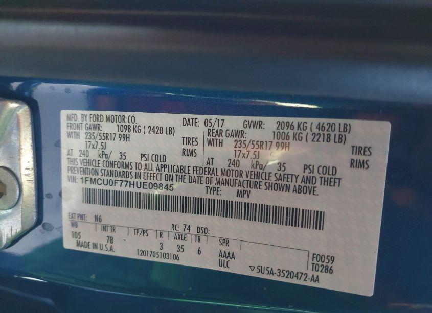 Photo 9 of 2017 Ford Escape S (VIN 1FMCU0F77HUE09845)