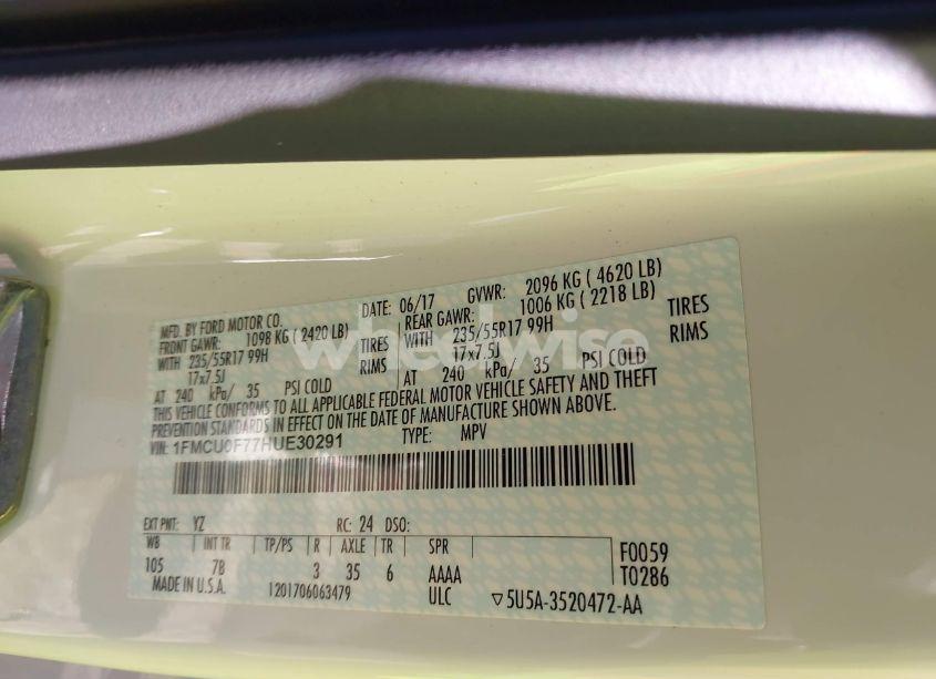 Photo 9 of 2017 Ford Escape S (VIN 1FMCU0F77HUE30291)