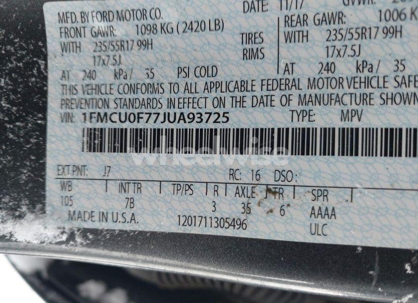 Photo 9 of 2018 Ford Escape S (VIN 1FMCU0F77JUA93725)