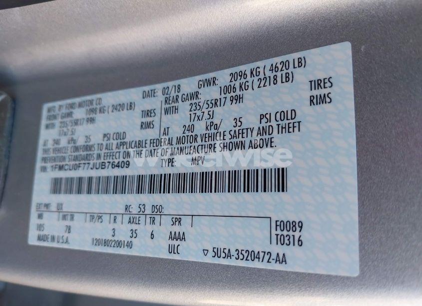 Photo 9 of 2018 Ford Escape S (VIN 1FMCU0F77JUB76409)