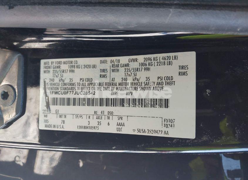 Photo 9 of 2018 Ford Escape S (VIN 1FMCU0F77JUC28542)