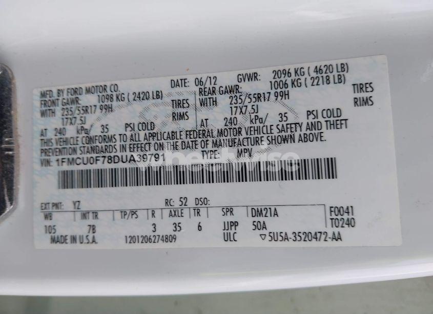 Photo 9 of 2013 Ford Escape S (VIN 1FMCU0F78DUA39791)