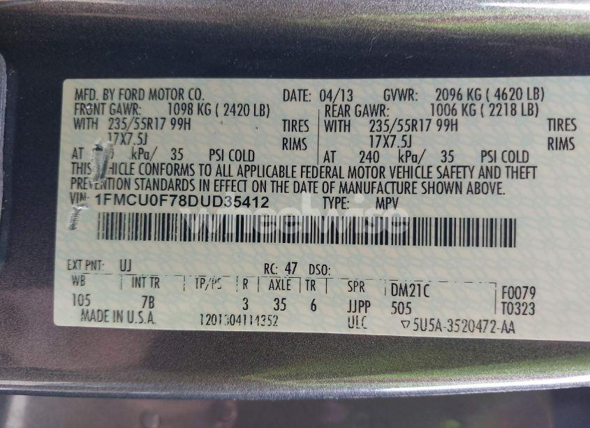 Photo 9 of 2013 Ford Escape S (VIN 1FMCU0F78DUD35412)