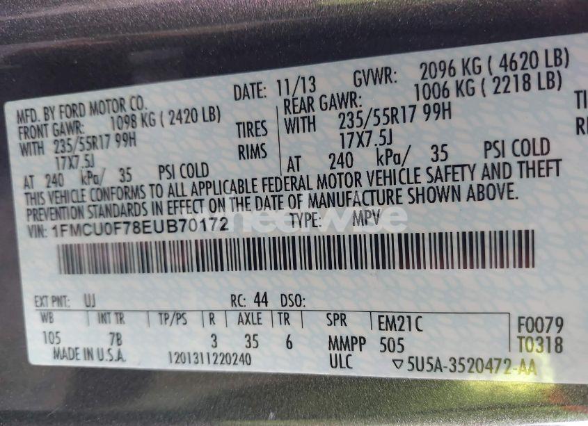 Photo 9 of 2014 Ford Escape S (VIN 1FMCU0F78EUB70172)