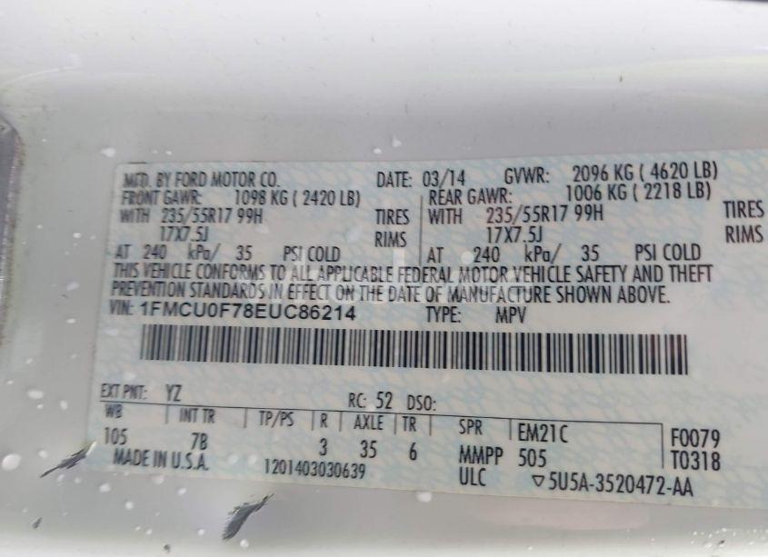 Photo 9 of 2014 Ford Escape S (VIN 1FMCU0F78EUC86214)