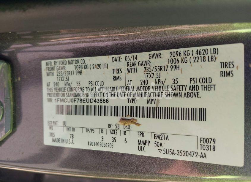 Photo 9 of 2014 Ford Escape S (VIN 1FMCU0F78EUD43866)