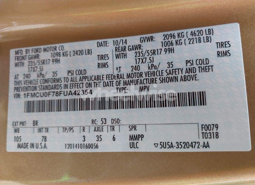 Photo 9 of 2015 Ford Escape S (VIN 1FMCU0F78FUA42354)