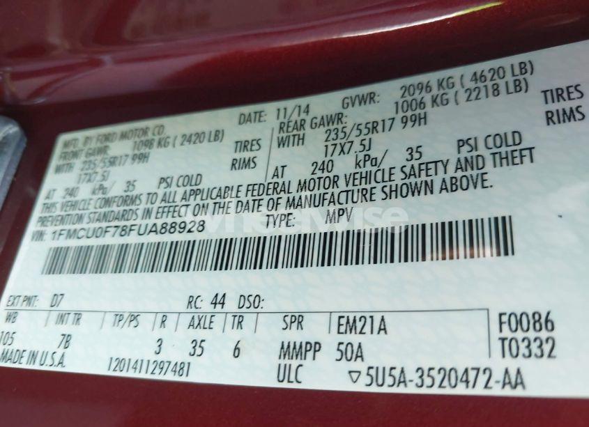 Photo 9 of 2015 Ford Escape S (VIN 1FMCU0F78FUA88928)