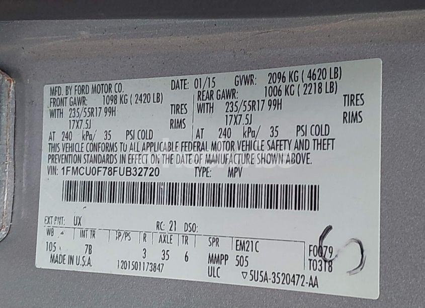 Photo 9 of 2015 Ford Escape S (VIN 1FMCU0F78FUB32720)