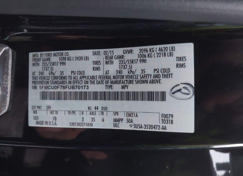 Photo 9 of 2015 Ford Escape S (VIN 1FMCU0F78FUB70173)