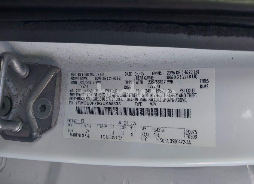Photo 9 of 2016 Ford Escape S (VIN 1FMCU0F78GUA55333)