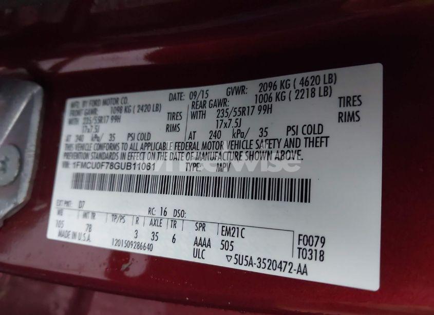 Photo 9 of 2016 Ford Escape S (VIN 1FMCU0F78GUB11061)