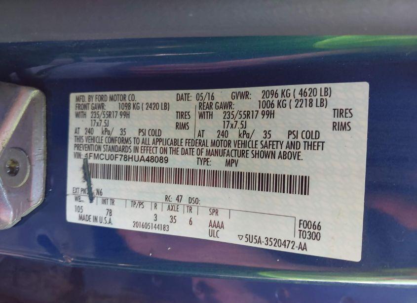 Photo 9 of 2017 Ford Escape S (VIN 1FMCU0F78HUA48089)