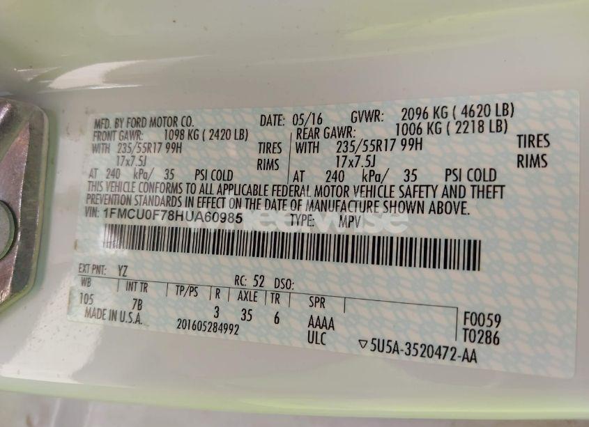 Photo 9 of 2017 Ford Escape S (VIN 1FMCU0F78HUA60985)