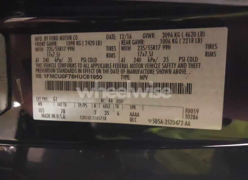 Photo 9 of 2017 Ford Escape (VIN 1FMCU0F78HUC61950)