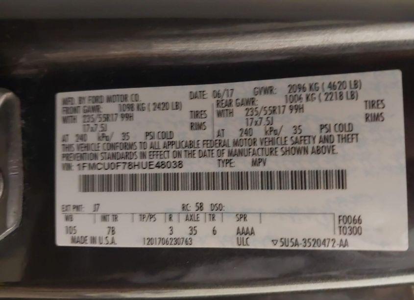 Photo 9 of 2017 Ford Escape S (VIN 1FMCU0F78HUE48038)