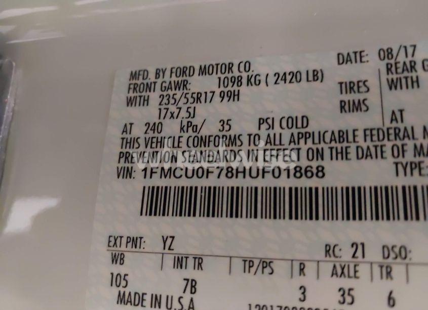 Photo 9 of 2017 Ford Escape S (VIN 1FMCU0F78HUF01868)