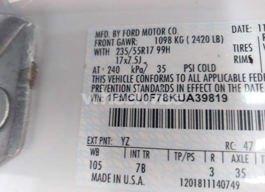 Photo 9 of 2019 Ford Escape S (VIN 1FMCU0F78KUA39819)