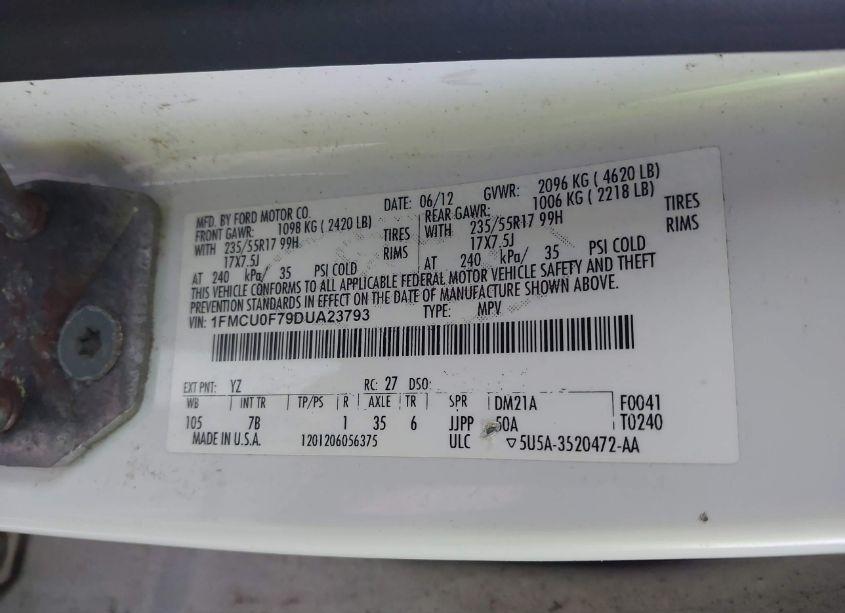 Photo 9 of 2013 Ford Escape S (VIN 1FMCU0F79DUA23793)