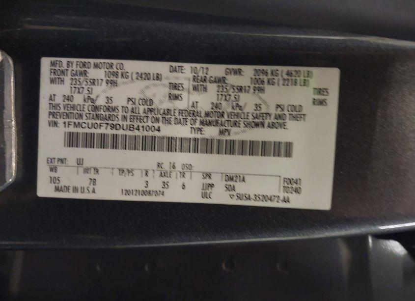 Photo 9 of 2013 Ford Escape S (VIN 1FMCU0F79DUB41004)