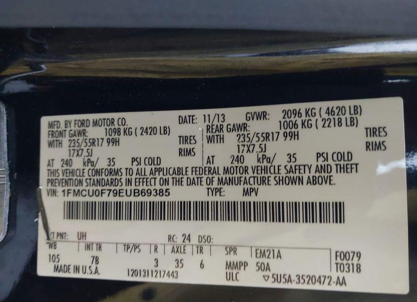 Photo 9 of 2014 Ford Escape S (VIN 1FMCU0F79EUB69385)