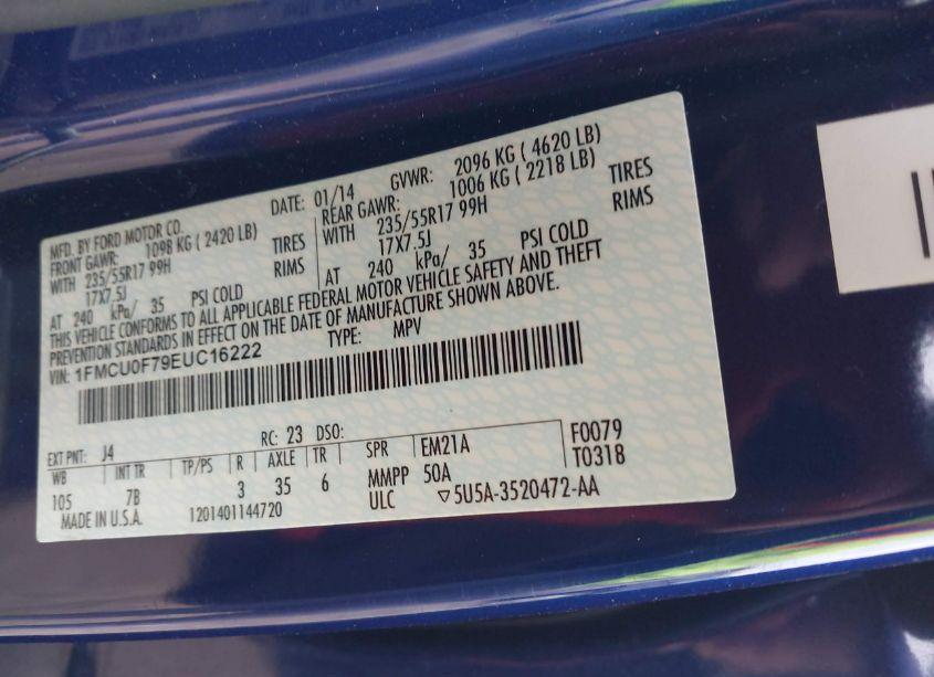 Photo 9 of 2014 Ford Escape S (VIN 1FMCU0F79EUC16222)