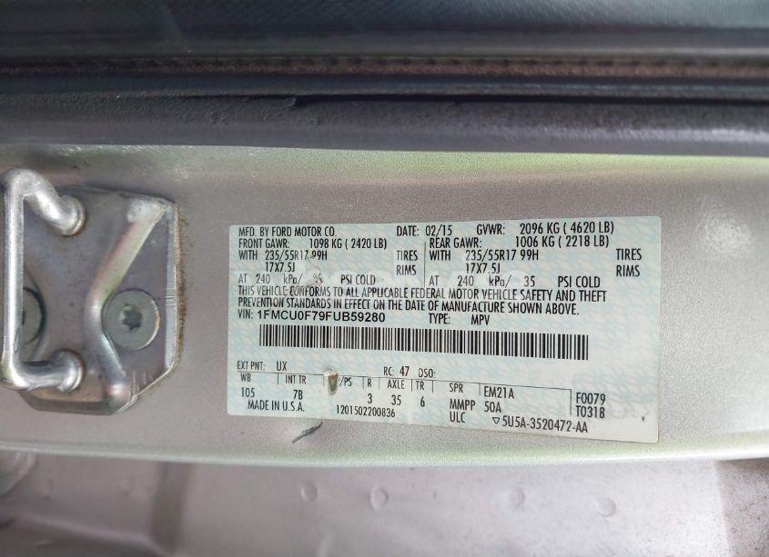 Photo 9 of 2015 Ford Escape S (VIN 1FMCU0F79FUB59280)