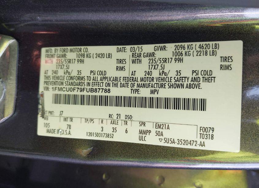 Photo 9 of 2015 Ford Escape S (VIN 1FMCU0F79FUB87788)