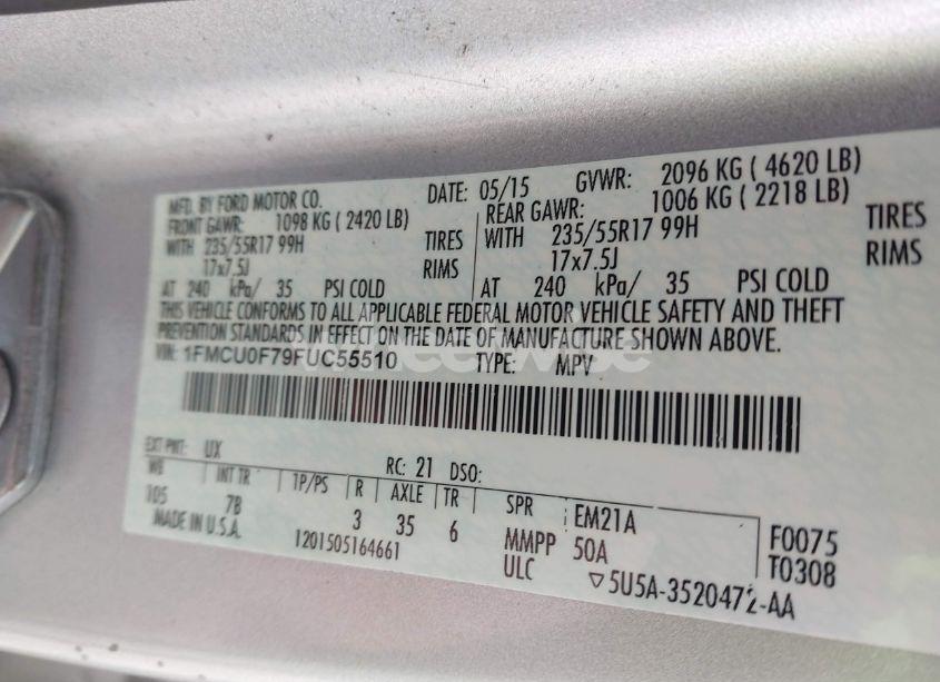 Photo 9 of 2015 Ford Escape S (VIN 1FMCU0F79FUC55510)