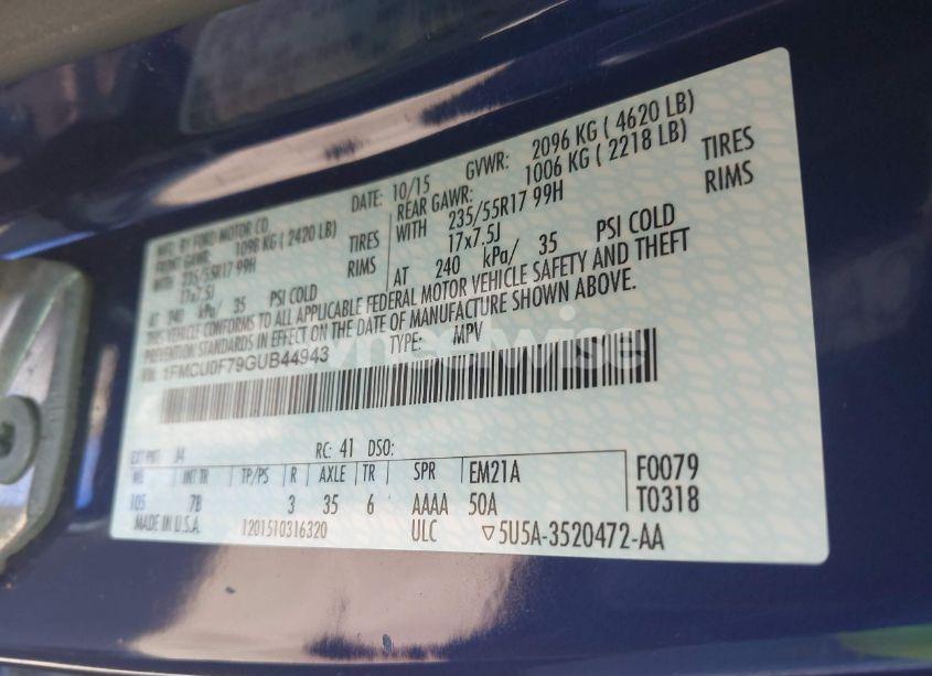 Photo 9 of 2016 Ford Escape S (VIN 1FMCU0F79GUB44943)