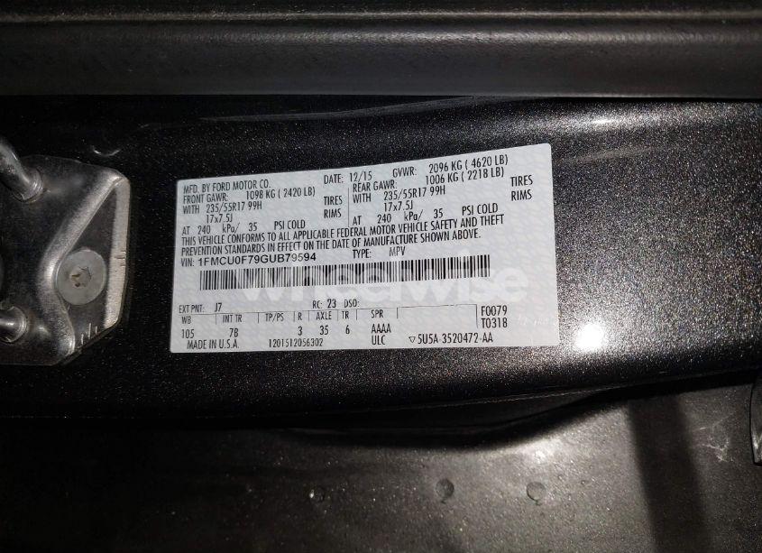 Photo 9 of 2016 Ford Escape S (VIN 1FMCU0F79GUB79594)