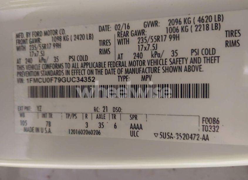 Photo 9 of 2016 Ford Escape S (VIN 1FMCU0F79GUC34352)