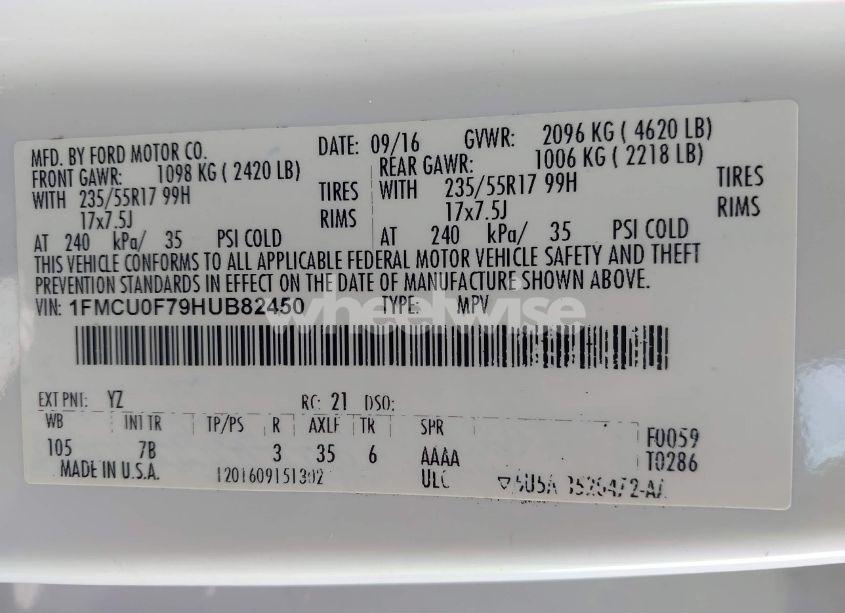 Photo 9 of 2017 Ford Escape S (VIN 1FMCU0F79HUB82450)