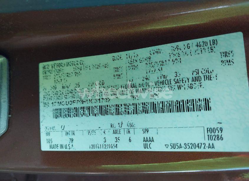 Photo 9 of 2017 Ford Escape S (VIN 1FMCU0F79HUC31792)