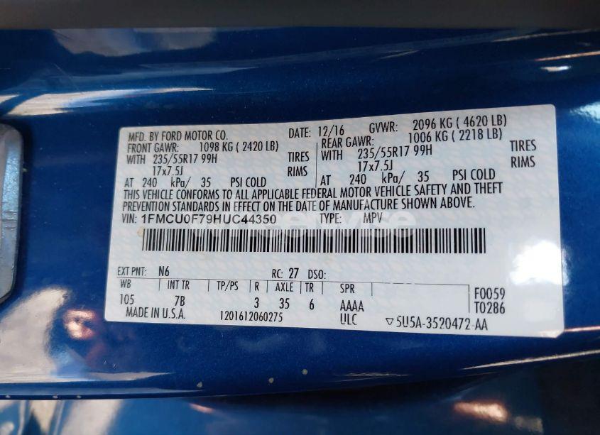 Photo 9 of 2017 Ford Escape S (VIN 1FMCU0F79HUC44350)