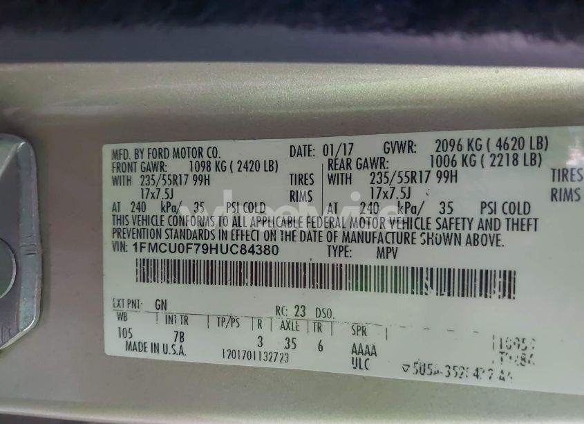 Photo 9 of 2017 Ford Escape S (VIN 1FMCU0F79HUC84380)