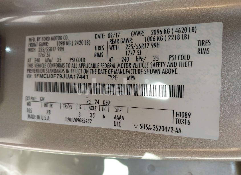 Photo 9 of 2018 Ford Escape S (VIN 1FMCU0F79JUA17441)