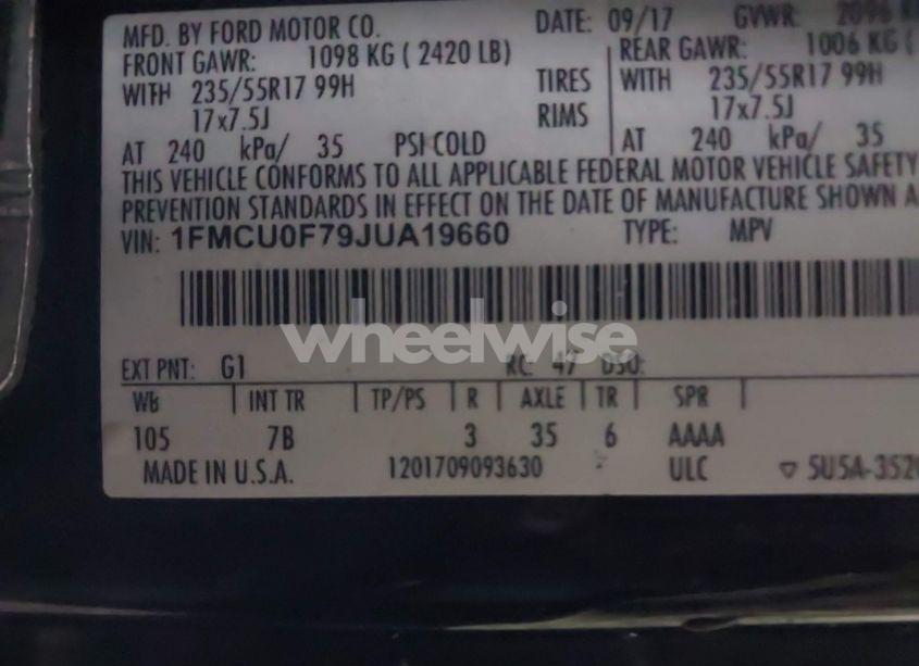 Photo 9 of 2018 Ford Escape S (VIN 1FMCU0F79JUA19660)