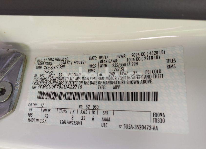 Photo 9 of 2018 Ford Escape S (VIN 1FMCU0F79JUA22719)