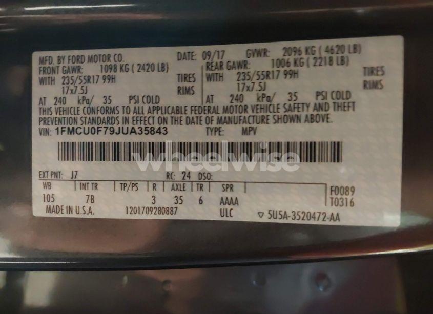 Photo 9 of 2018 Ford Escape S (VIN 1FMCU0F79JUA35843)