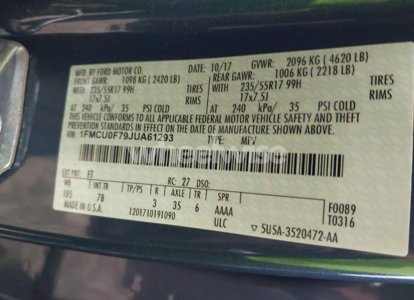 Photo 9 of 2018 Ford Escape S (VIN 1FMCU0F79JUA61293)